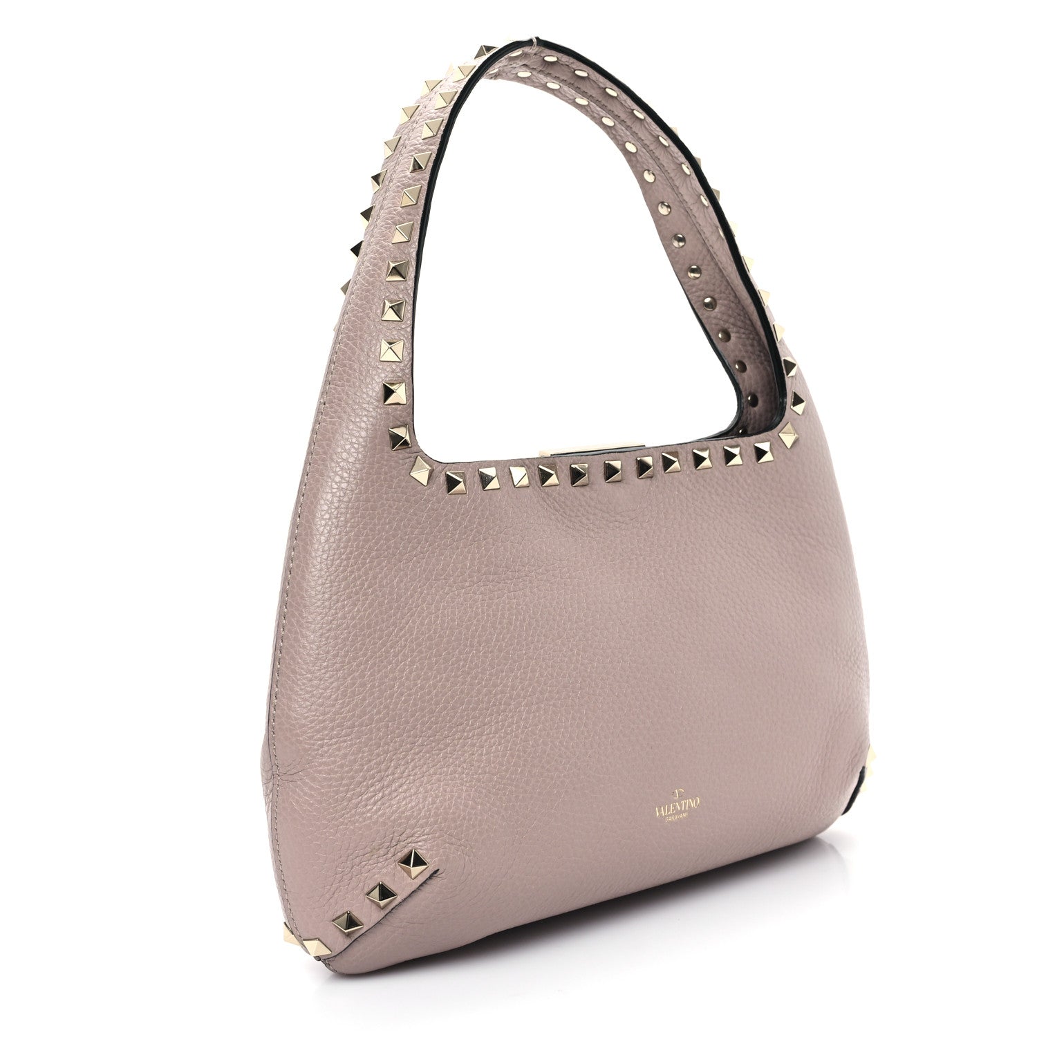 Valentino Garavani Pebbled Calfskin Small Rockstud Flip Lock Hobo Poudre 3 of 9