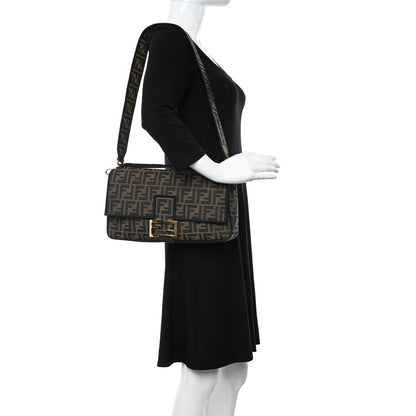 Fendi Fabric Jacquard FF 1974 Large Baguette Tobacco Moro Black 2 of 12