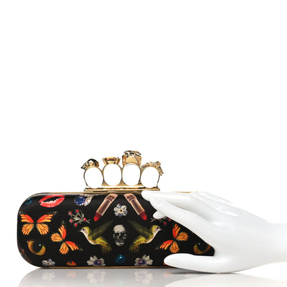 Alexander McQueen Silk Obsession Print Skull Knuckle Box Clutch Black 2 of 6