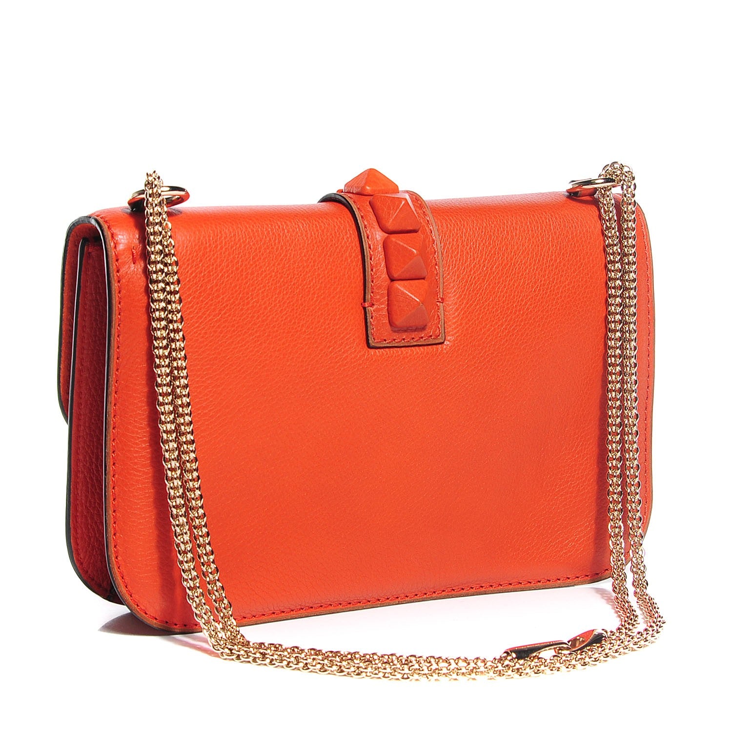 Valentino Garavani Pebbled Calfskin Monochrome Medium Glam Lock Rockstud Flap English Red 3 of 7