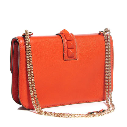 Valentino Garavani Pebbled Calfskin Monochrome Medium Glam Lock Rockstud Flap English Red 3 of 7
