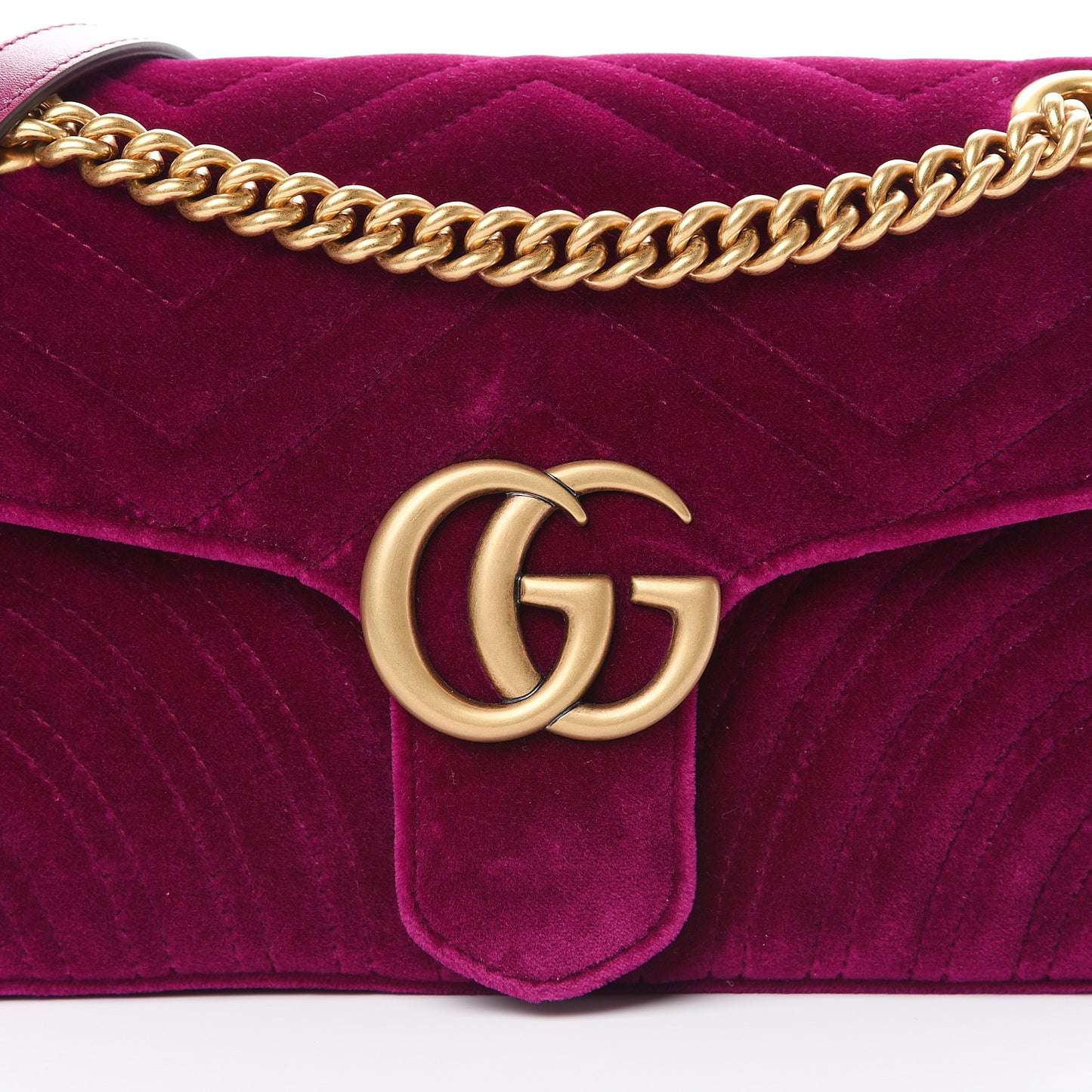 Velvet Matelasse Small GG Marmont Shoulder Bag Fuchsia Violet Cyclamen