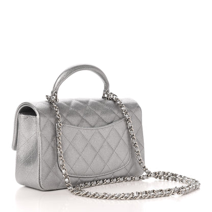Chanel Metallic Caviar Quilted Mini Top Handle Rectangular Flap Silver 2 of 10
