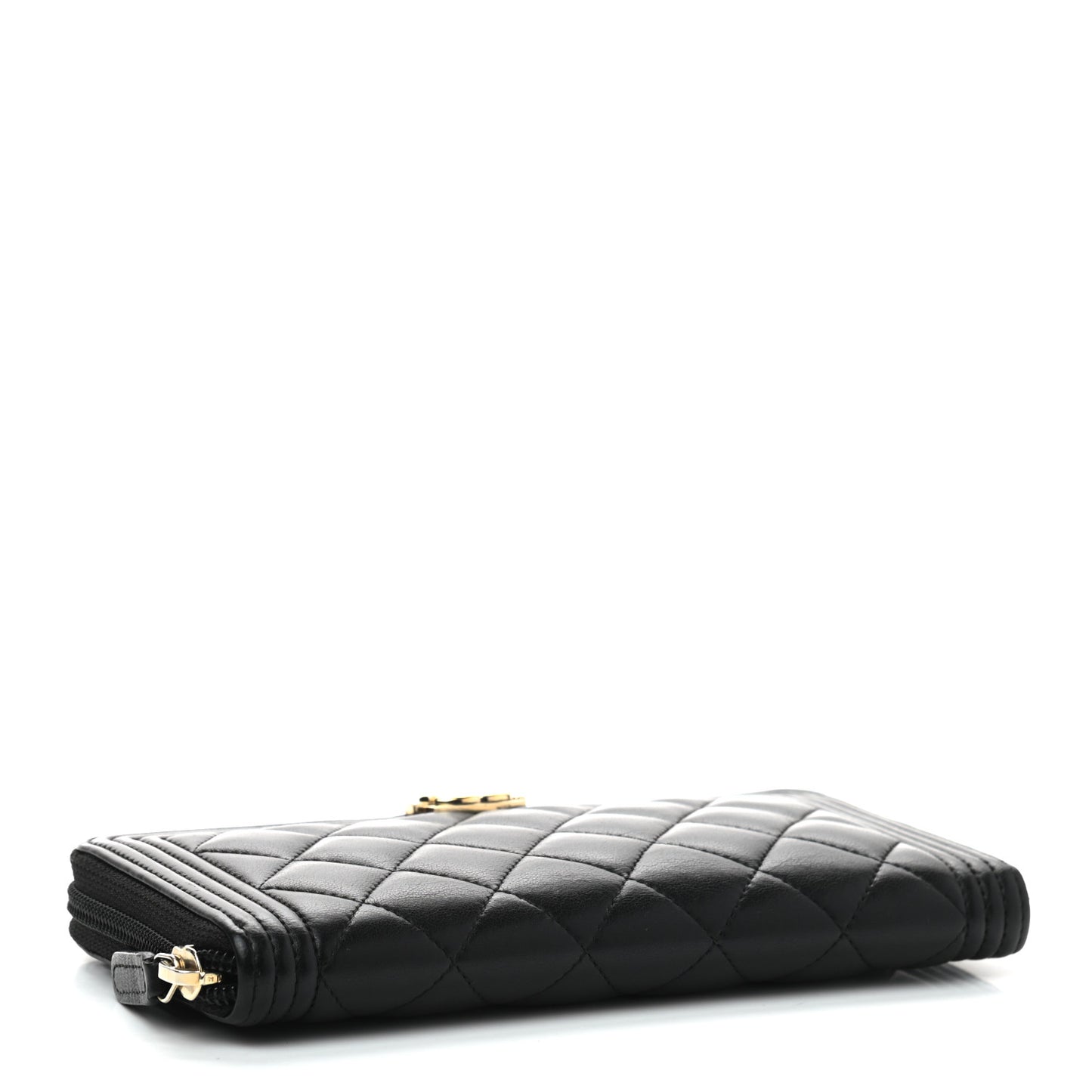 Lambskin Quilted Boy Zip Around Wallet Black