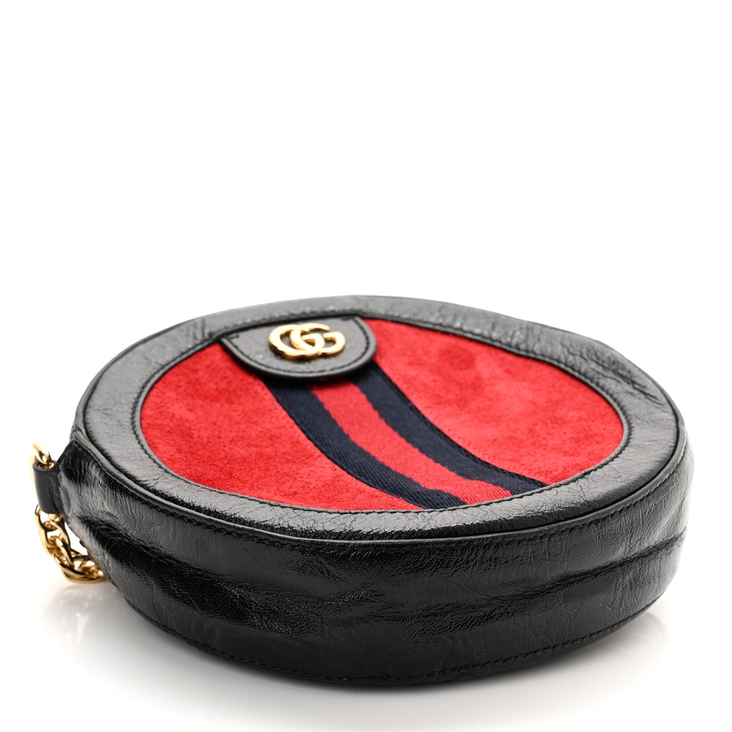 Suede Patent Web Mini Ophidia Round Shoulder Bag Hibiscus Red Black