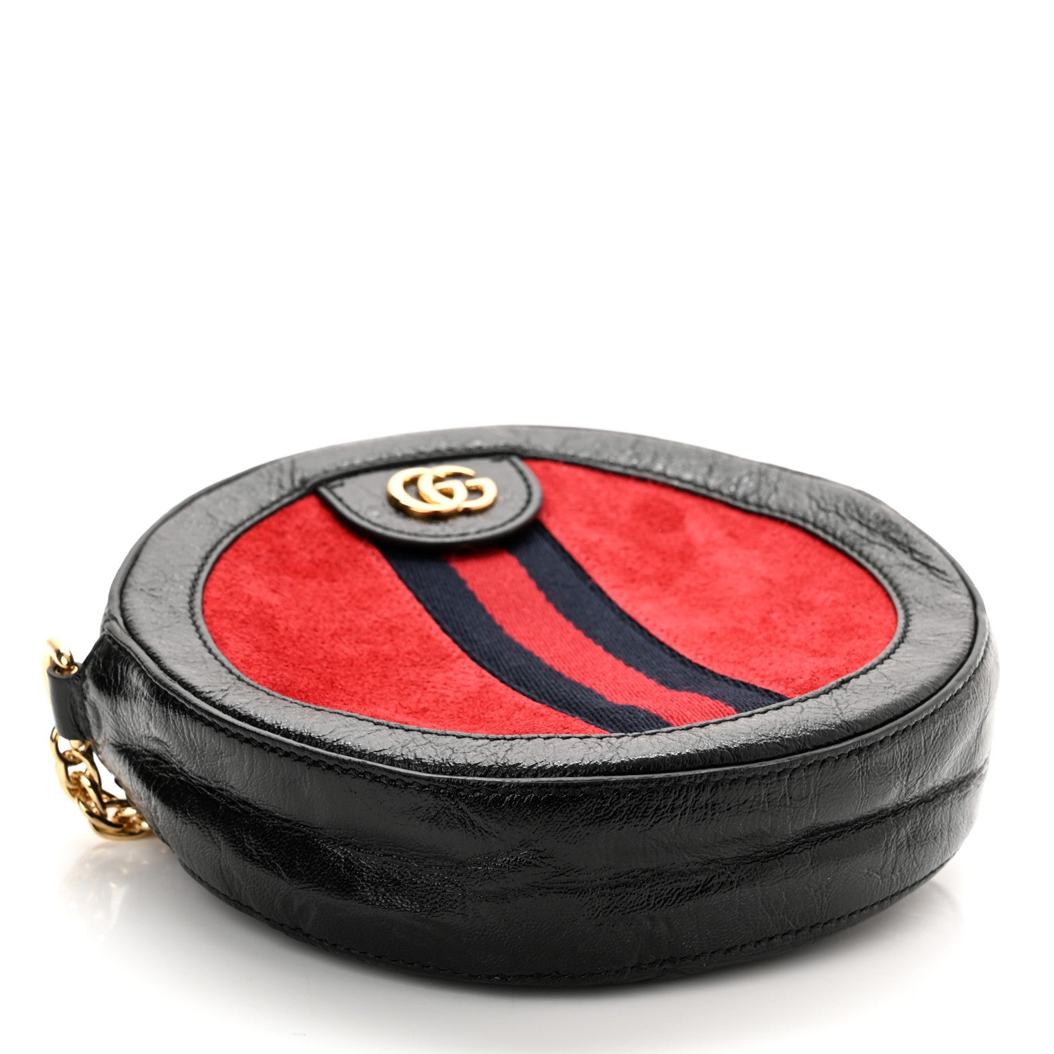 Gucci Suede Patent Web Mini Ophidia Round Shoulder Bag Hibiscus Red Black 4 of 10