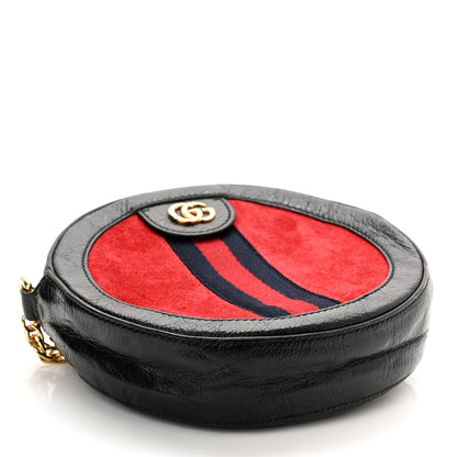 Gucci Suede Patent Web Mini Ophidia Round Shoulder Bag Hibiscus Red Black 4 of 10