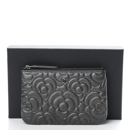 Chanel Goatskin Camellia Embossed Cosmetic Pouch Anthracite 8 of 8