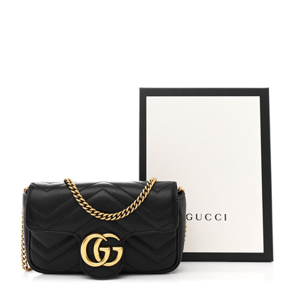 Gucci Calfskin Matelasse Super Mini GG Marmont Shoulder Bag Black 11 of 11