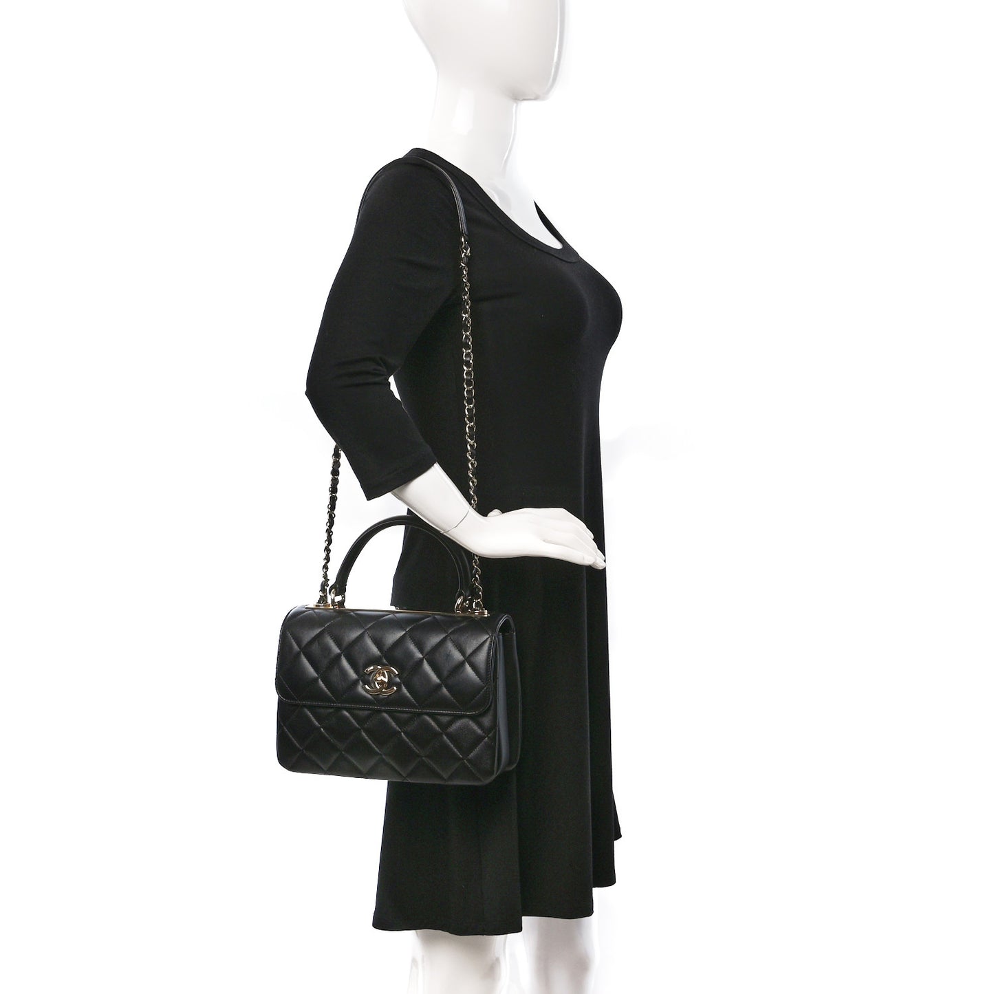 Lambskin Quilted Small Trendy CC Dual Handle Flap Bag Black