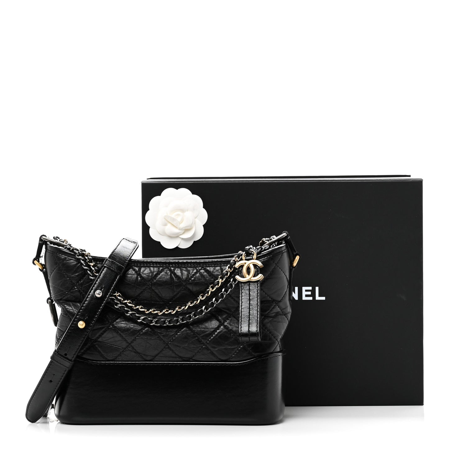 Aged Calfskin Quilted New Medium Gabrielle Hobo Black