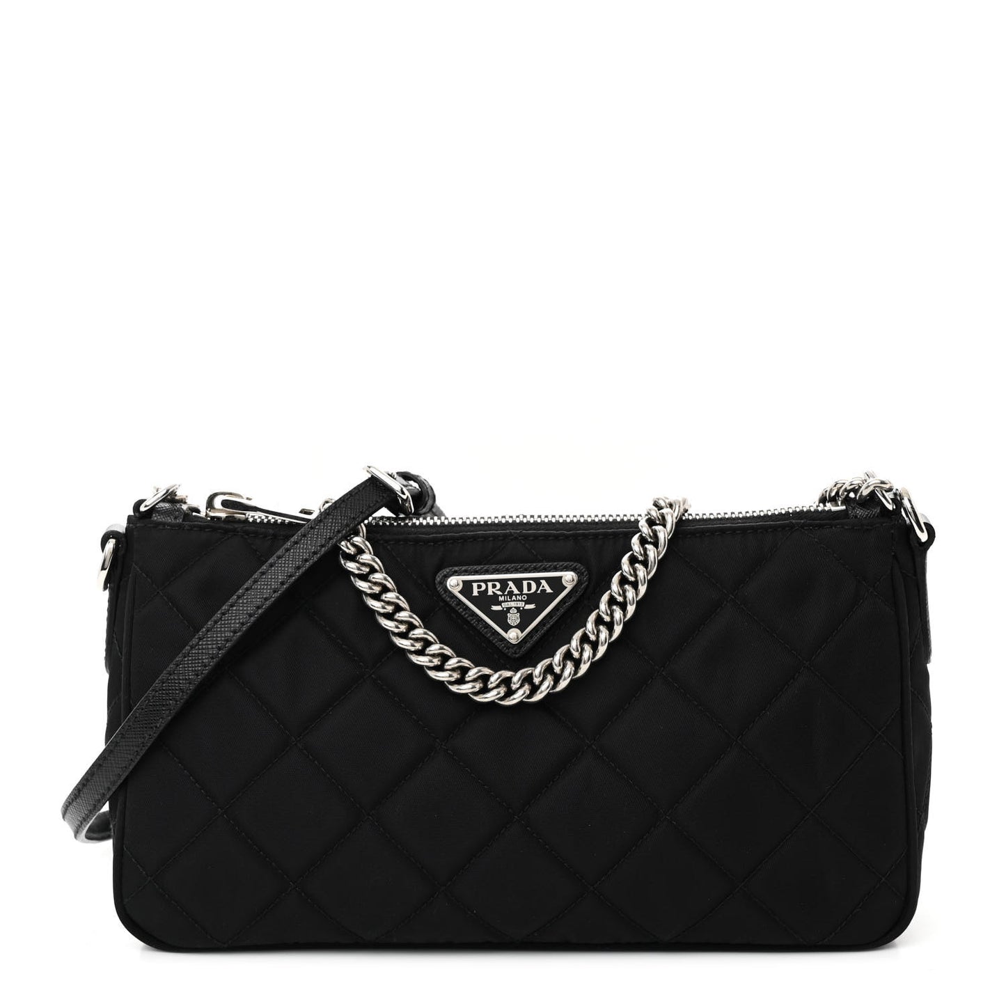 Nylon Tessuto Impuntu Quilted Crossbody Bag Black