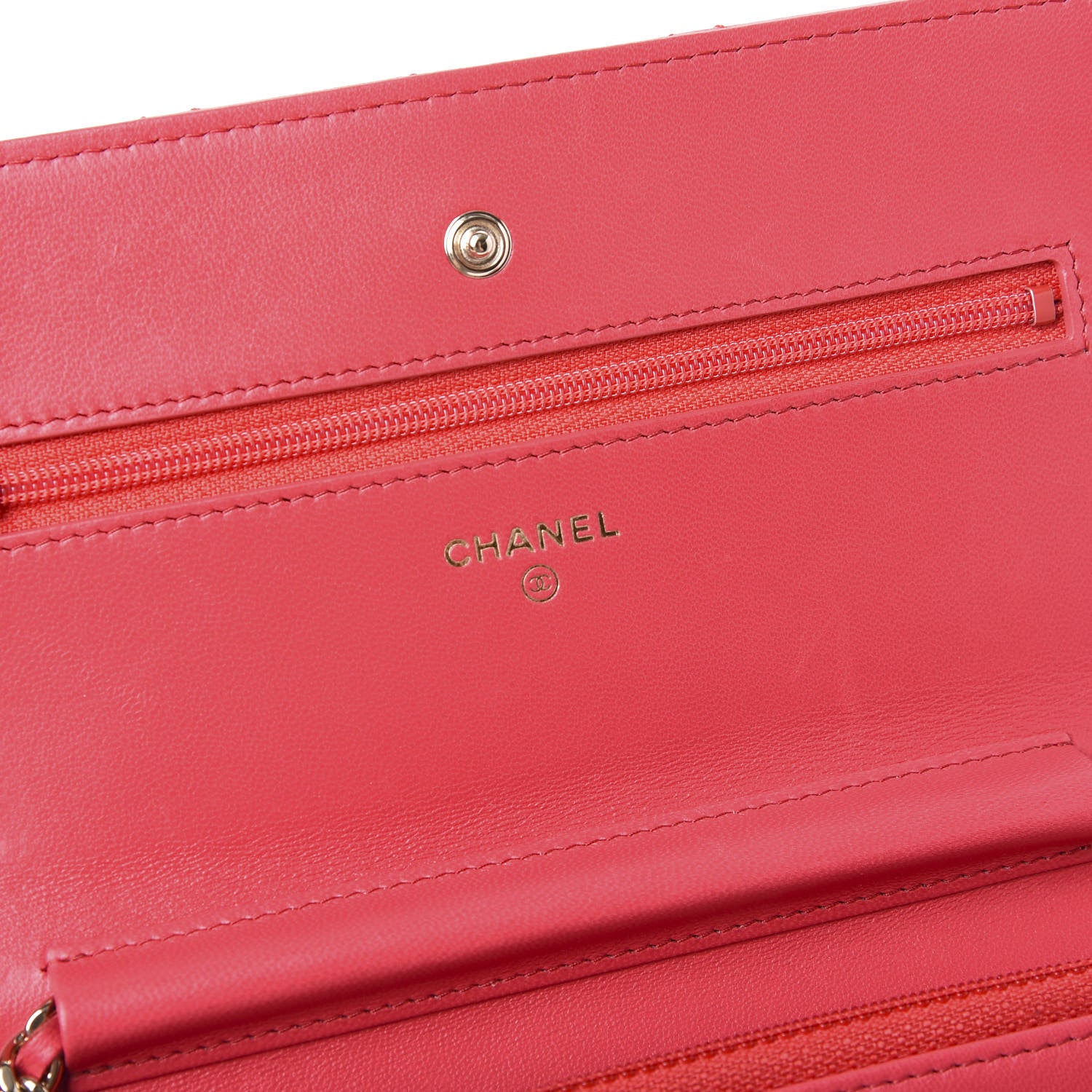 Chanel Lambskin Quilted Wallet On Chain WOC Light Red 7 of 10