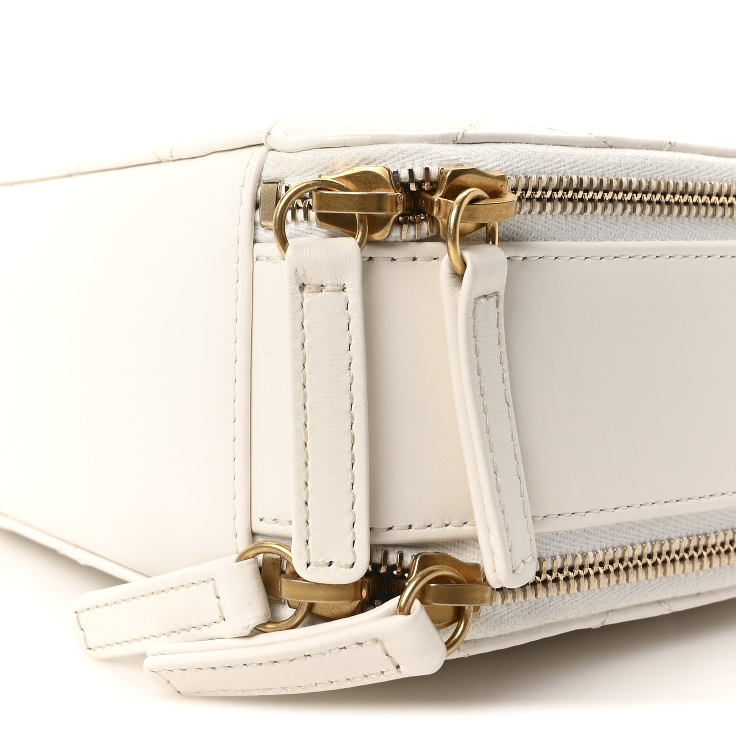 Shiny Calfskin Quilted Top Handle Vanity Case White