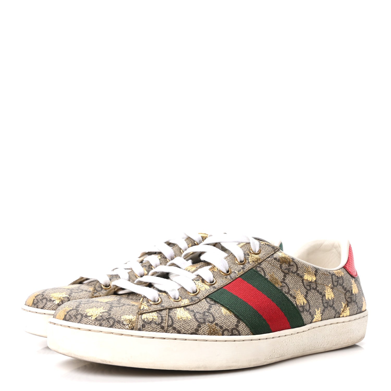 Gucci GG Supreme Monogram Bees Ayers Web Mens Ace Sneakers 9.5 Beige Oro Green Red 4 of 9