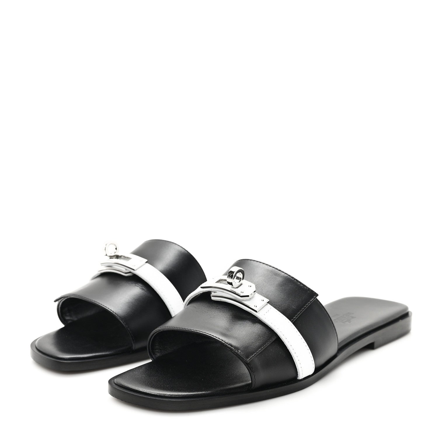 Hermes Calfskin Giulia Sandals 37 Black White 4 of 9
