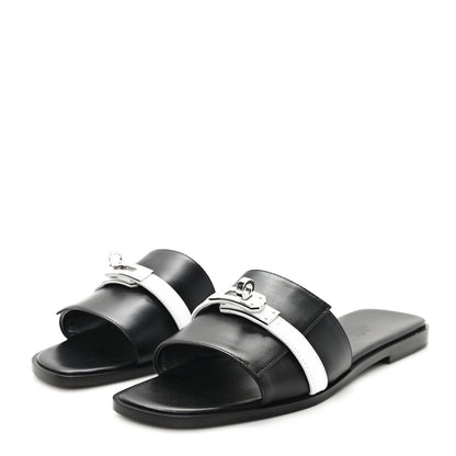 Hermes Calfskin Giulia Sandals 37 Black White 4 of 9