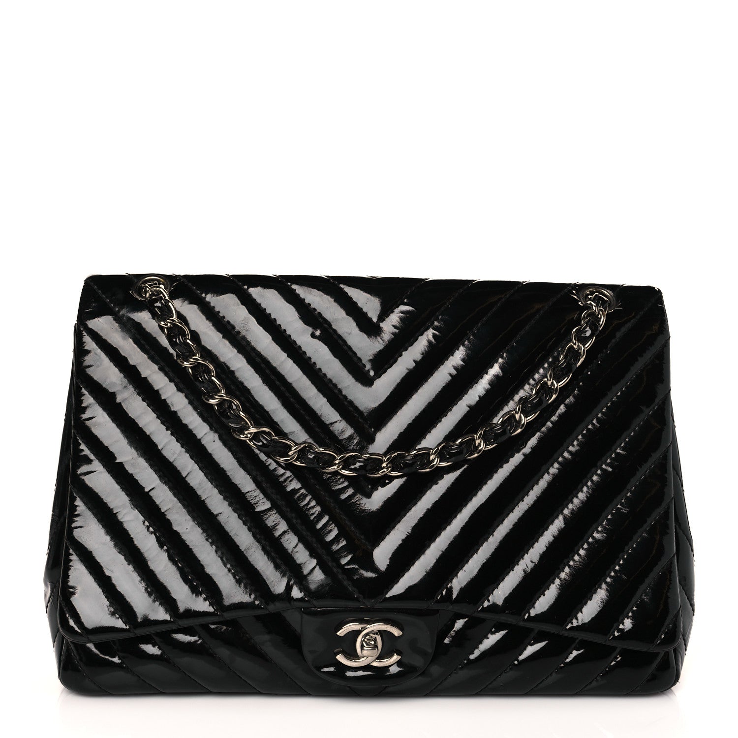 Chanel Patent Chevron Quilted Maxi Single Flap Black 1 of 11