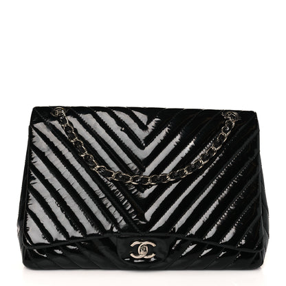 Chanel Patent Chevron Quilted Maxi Single Flap Black 1 of 11