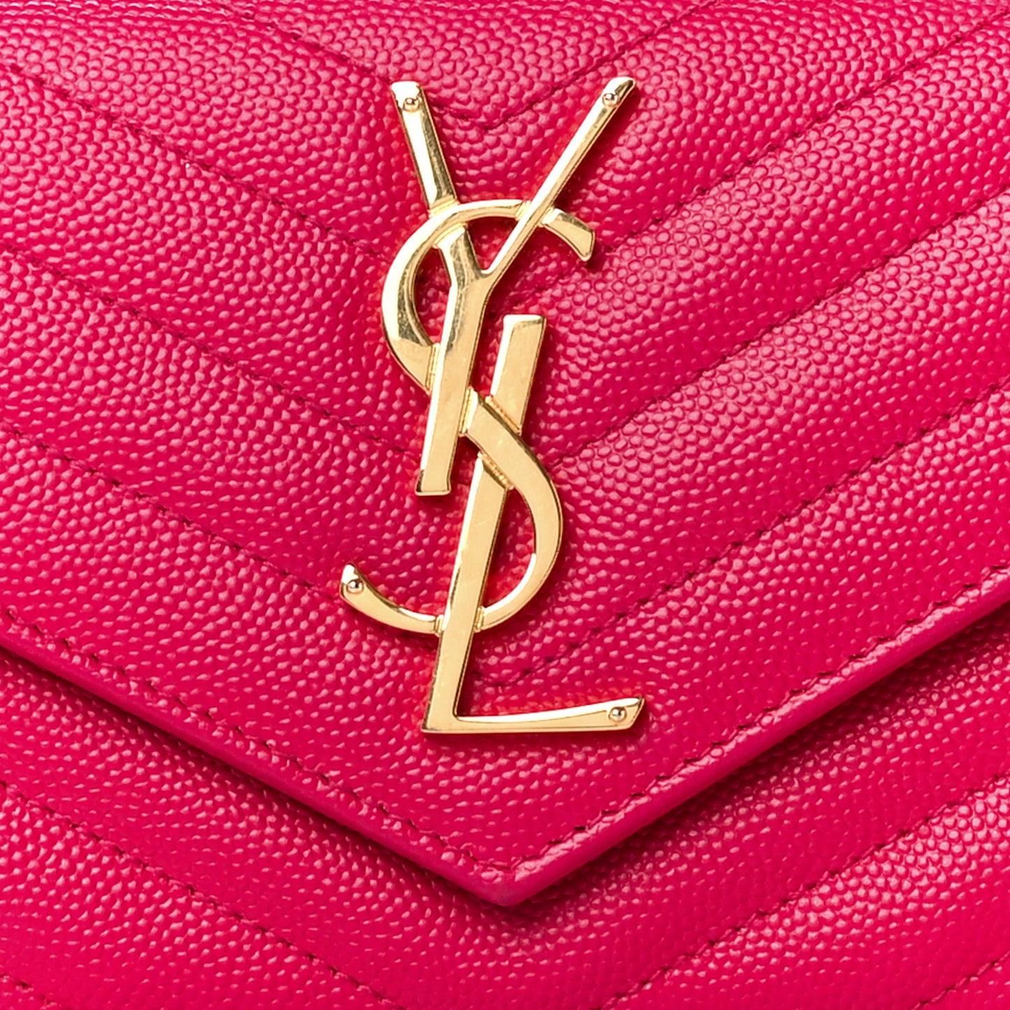 Grain De Poudre Matelasse Chevron Monogram Flap Wallet Fuxia