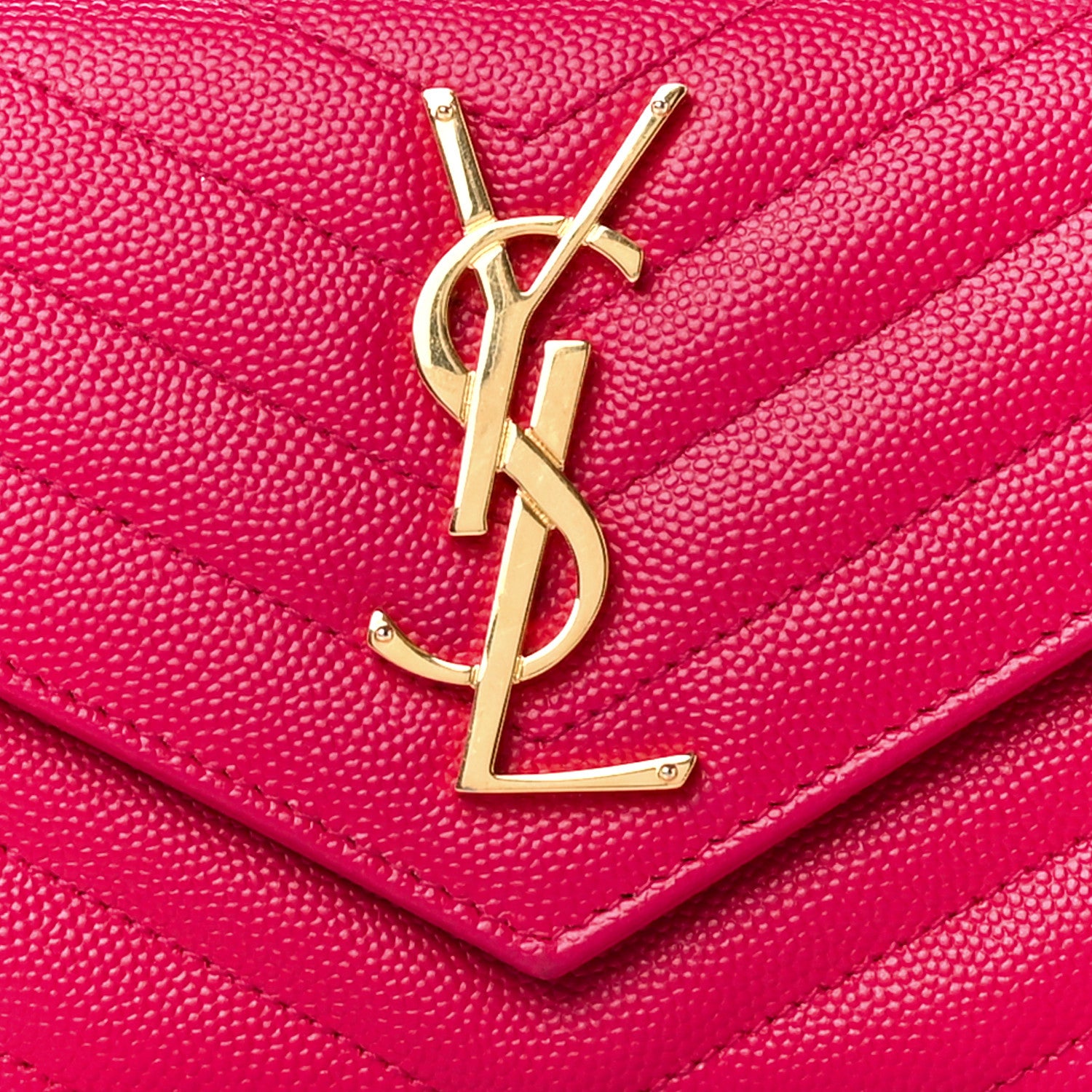 Saint Laurent Grain De Poudre Matelasse Chevron Monogram Flap Wallet Fuxia 7 of 9
