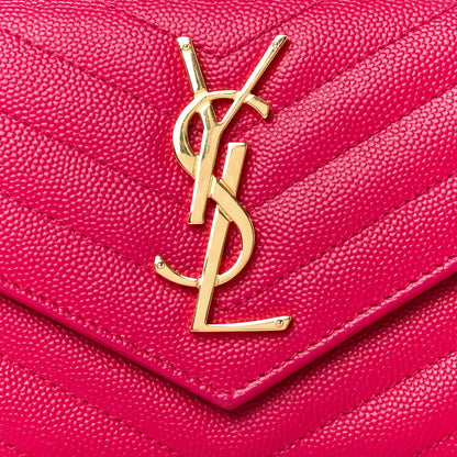 Saint Laurent Grain De Poudre Matelasse Chevron Monogram Flap Wallet Fuxia 7 of 9