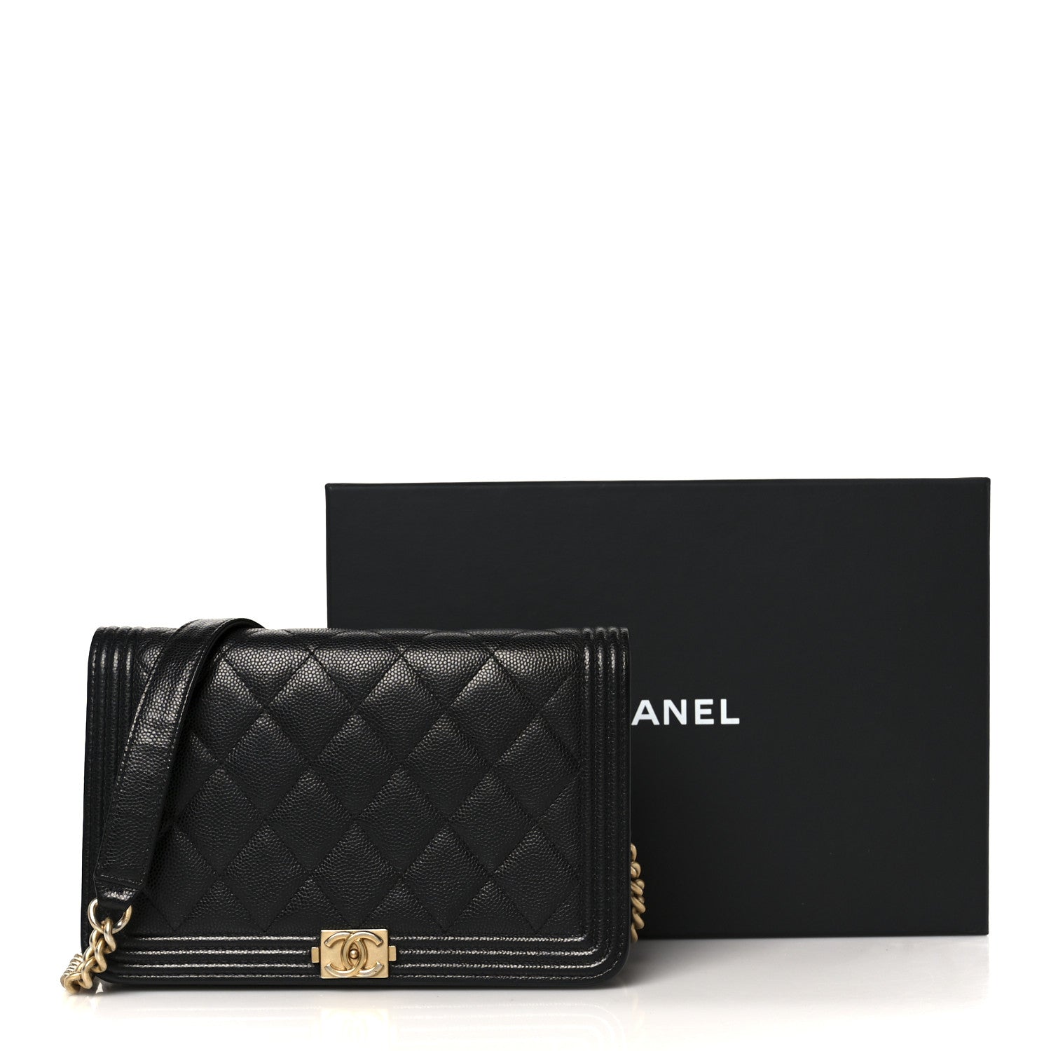 Chanel Caviar Quilted Boy Wallet On Chain WOC Black 13 of 13