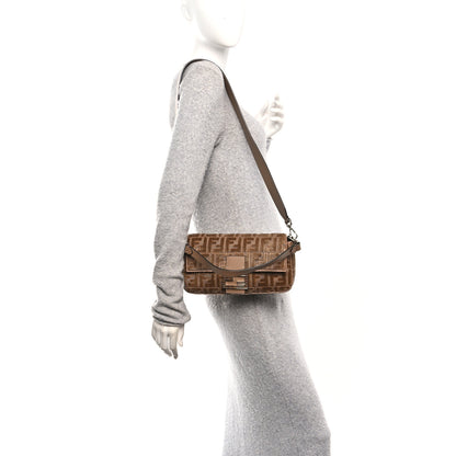 Fendi Velvet Jacquard FF Crystal Baguette Cappuccino 2 of 10