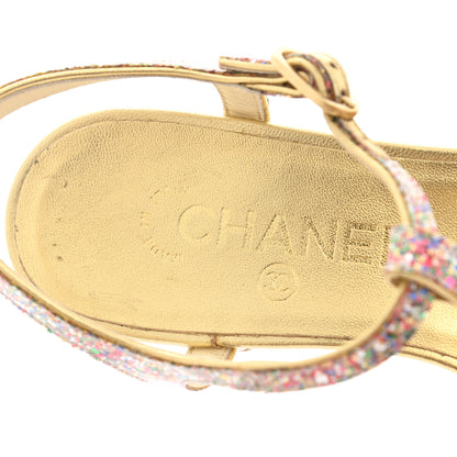 Chanel Patent Glitter Fabric CC Thong Sandals 37.5 Multicolor 7 of 15