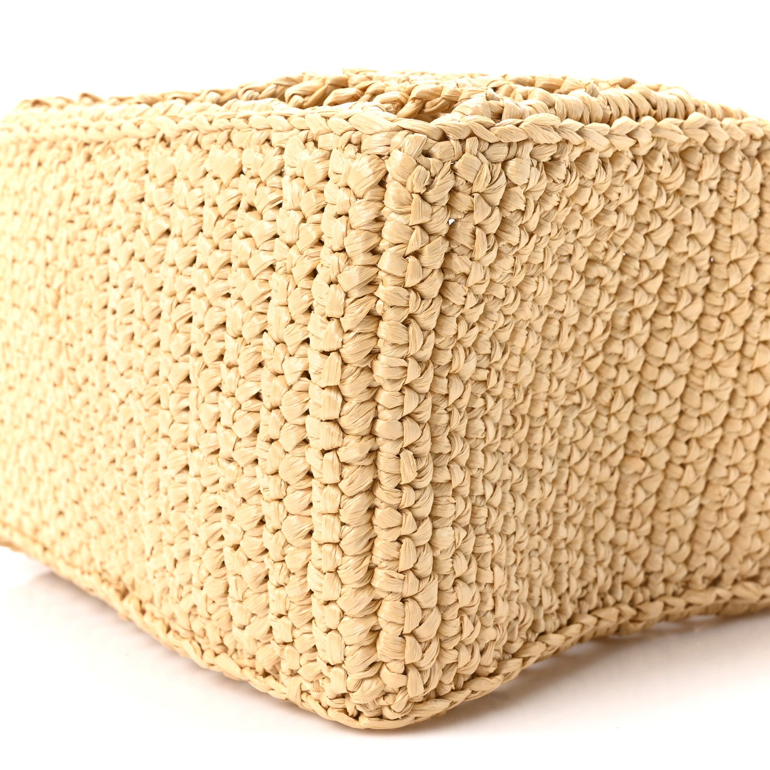 Prada Yarn Raffia Effect Crochet Logo Embroidered Small Tote Bag Naturale 9 of 9