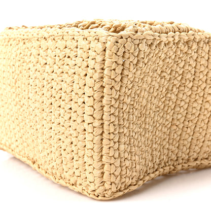 Prada Yarn Raffia Effect Crochet Logo Embroidered Small Tote Bag Naturale 9 of 9