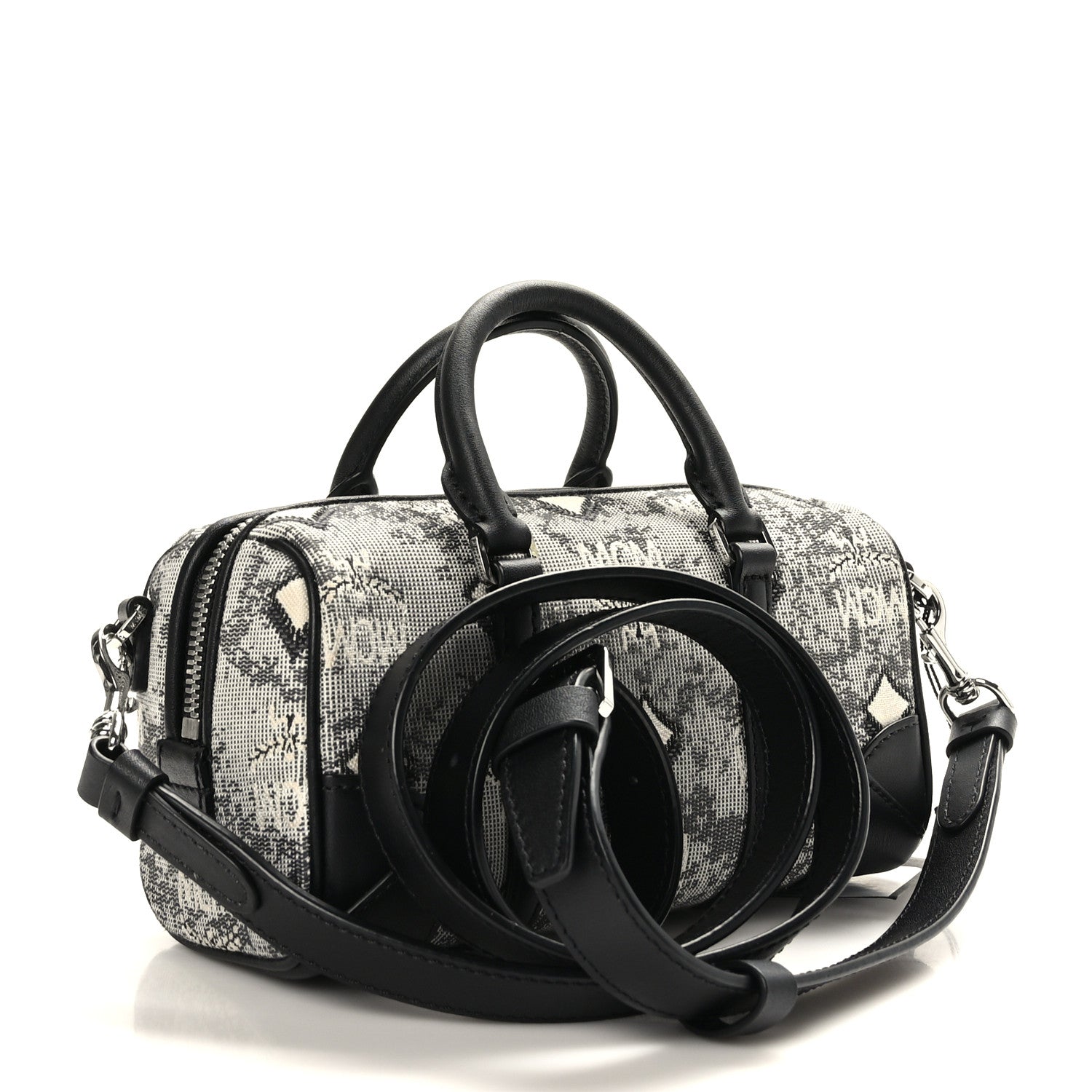 MCM Vintage Jacquard Monogram Mini Boston Bag Black Grey 3 of 8