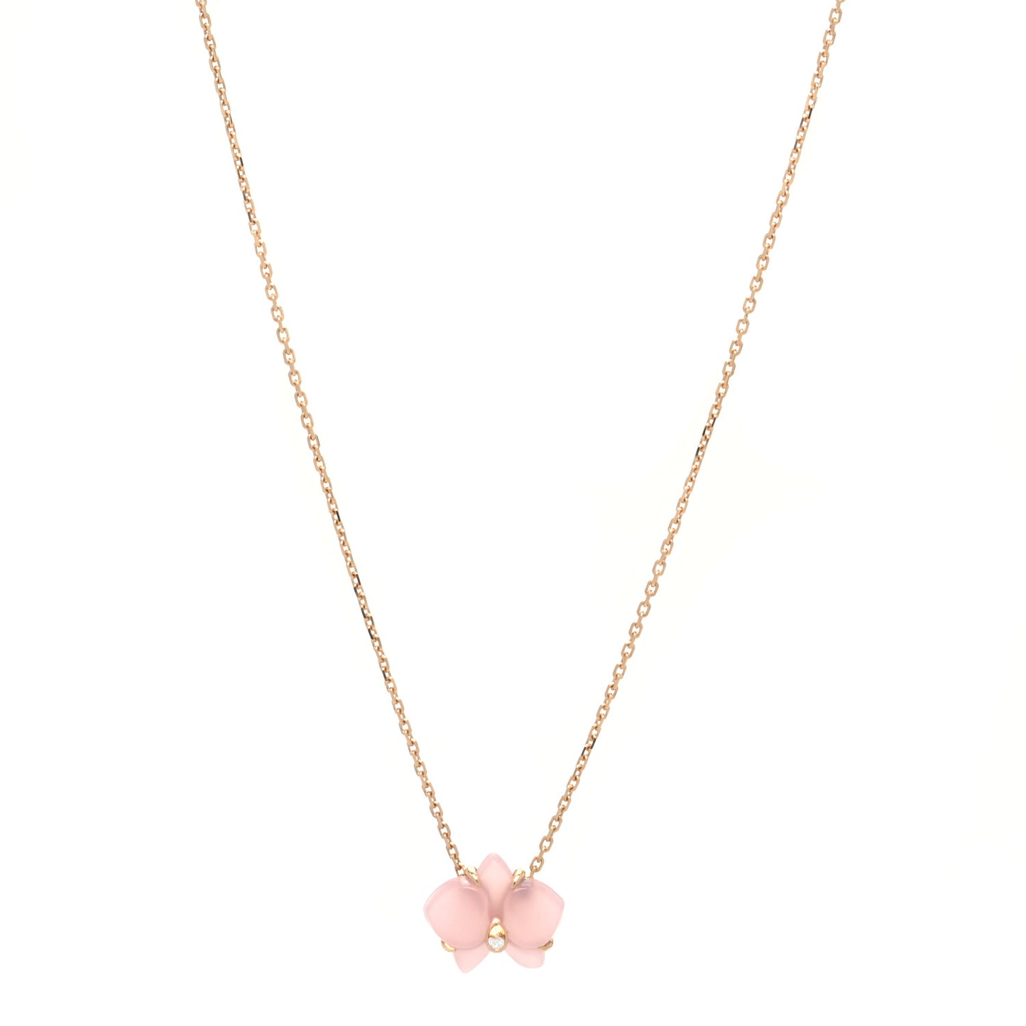 18K Pink Gold Rose Quartz Diamond Caresse D'Orchidees Par Cartier Pendant Necklace