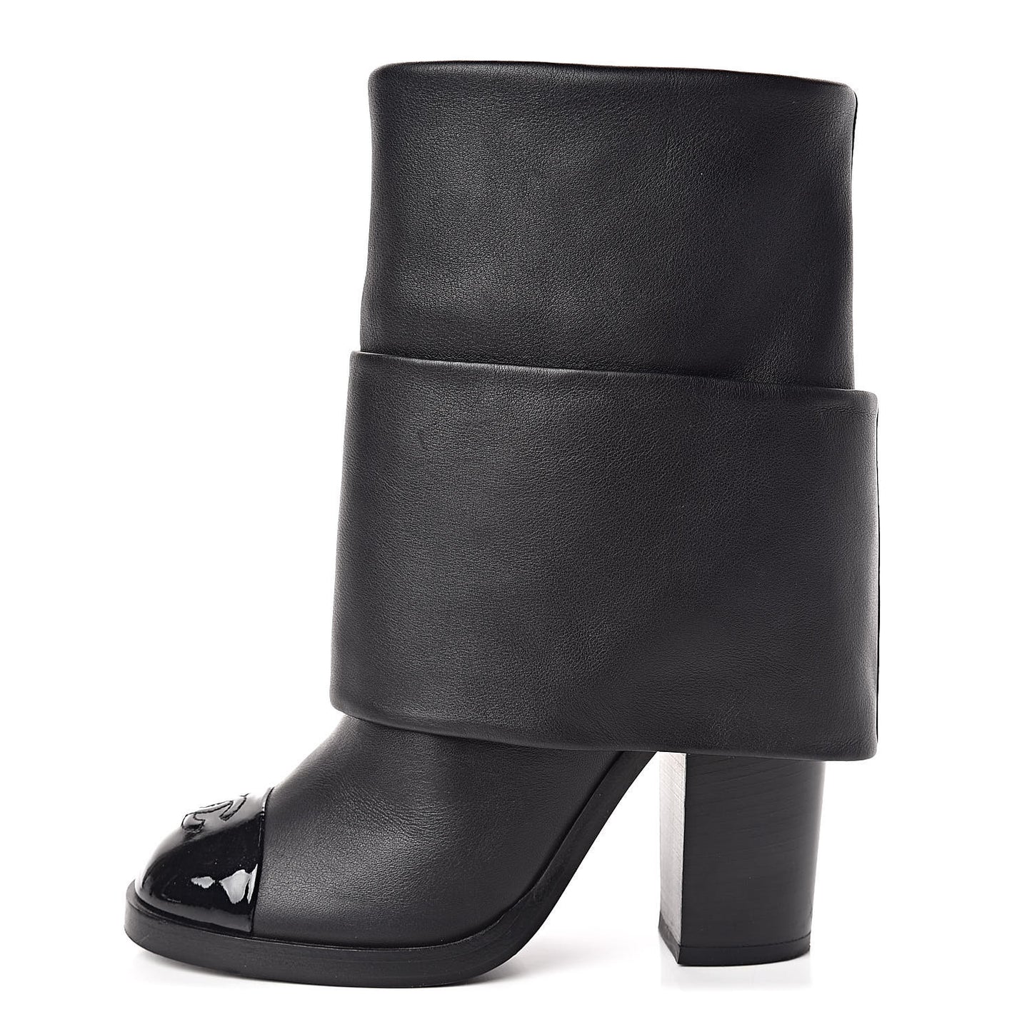 Calfskin CC Cap Toe Fold Over Boots 36.5 Black