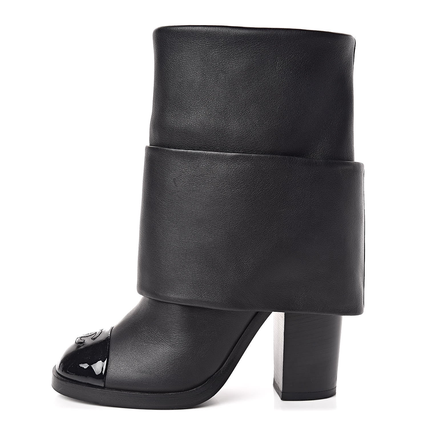 Chanel Calfskin CC Cap Toe Fold Over Boots 36.5 Black 1 of 11