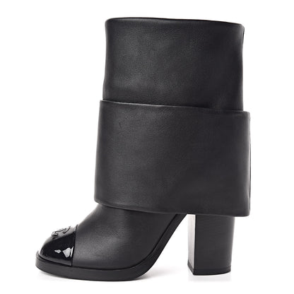 Chanel Calfskin CC Cap Toe Fold Over Boots 36.5 Black 1 of 11