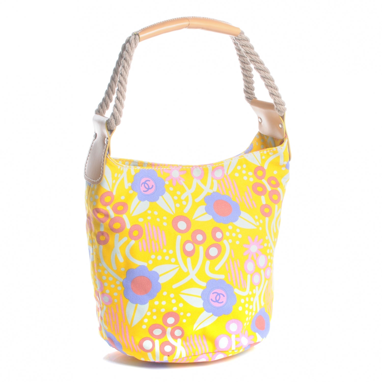 Chanel Canvas CC Camellia Rope Shoulder Bag Yellow 3 of 7