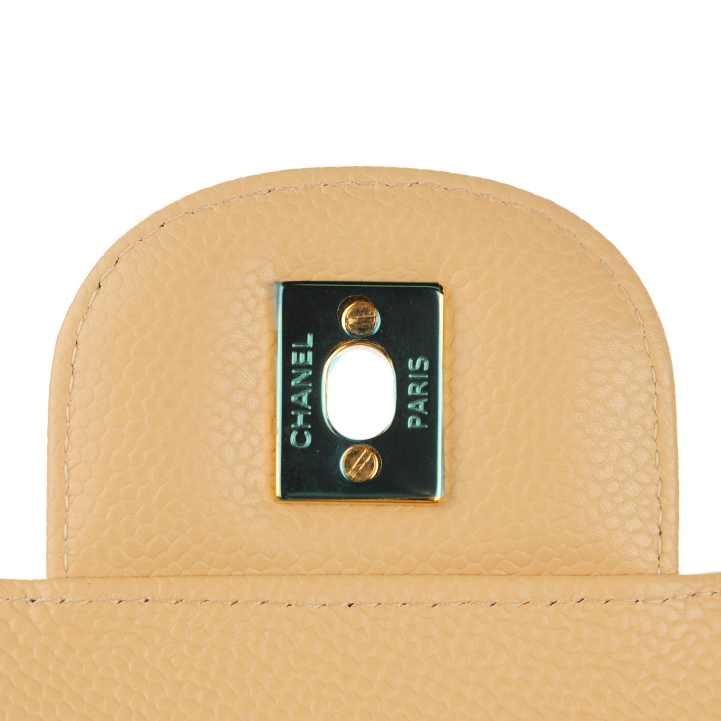 Caviar Quilted Jumbo Double Flap Light Beige