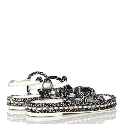 Chanel Lambskin Cord Chain CC Sandals 40 Navy White 4 of 8