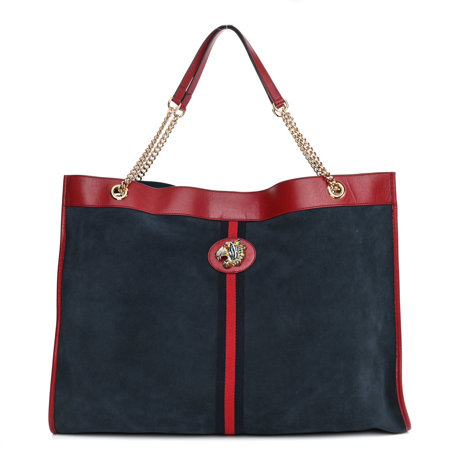 Gucci Suede Calfskin Large Rajah Chain Tote New Blue Romantic Cherry 3 of 11