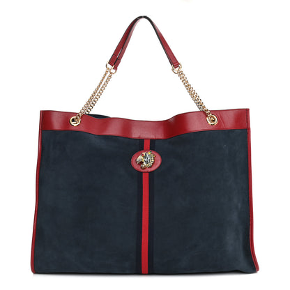 Gucci Suede Calfskin Large Rajah Chain Tote New Blue Romantic Cherry 3 of 11