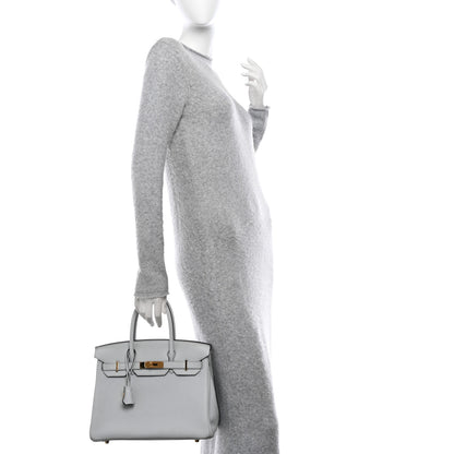 Hermes Taurillon Clemence Birkin 30 Bleu Pale 2 of 12