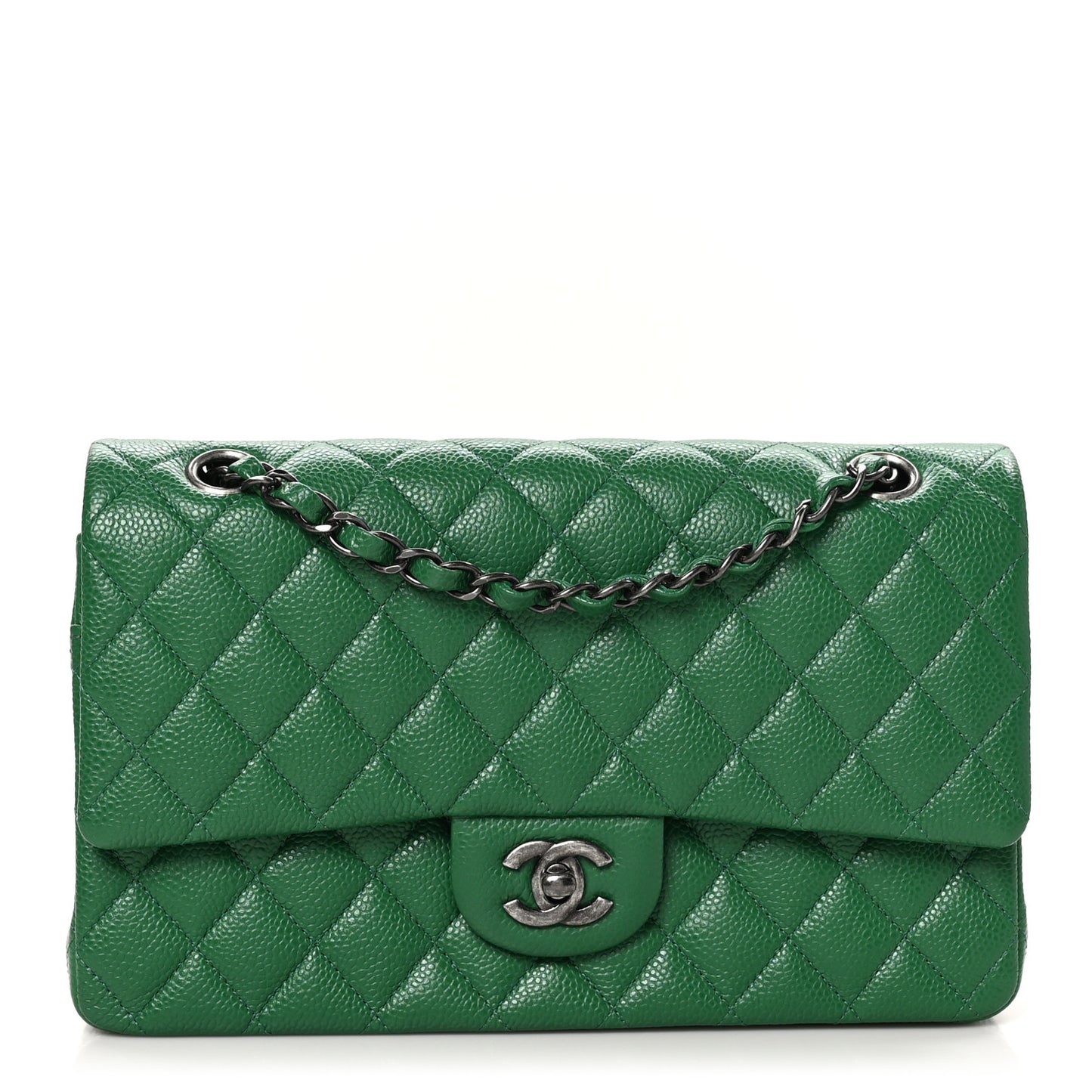 Caviar Quilted Medium Double Flap Green