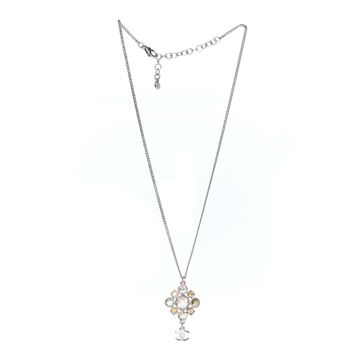 Crystal CC Drop Pendant Necklace Silver