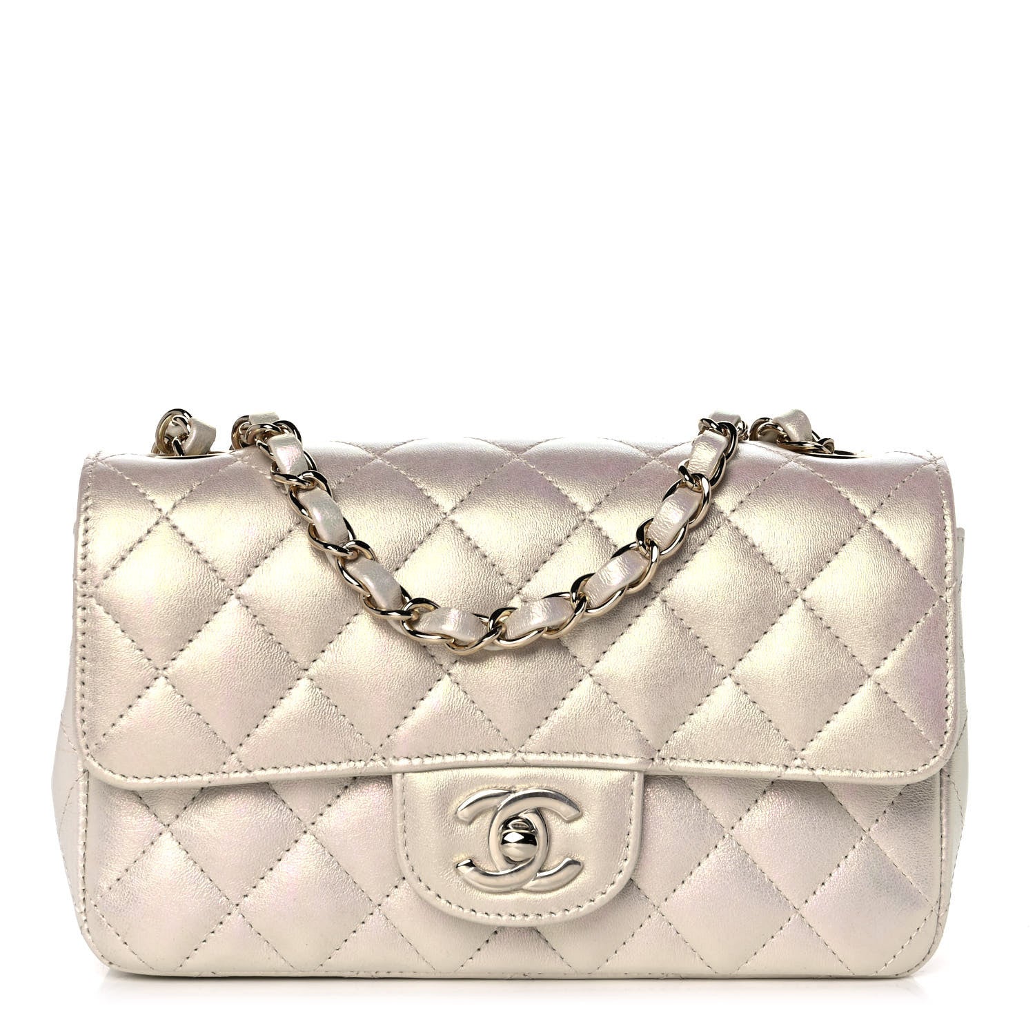 Chanel Iridescent Lambskin Quilted Mini Rectangular Flap Ivory 1 of 12
