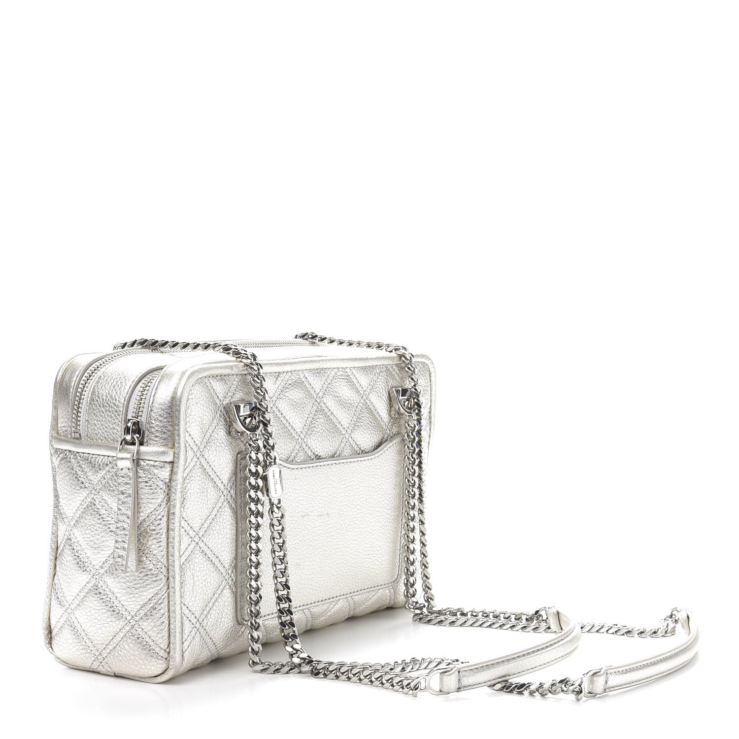 Marc Jacobs Metallic Grained Calfskin Quilted Double Stitched The Status Shoulder Bag Silver 3 of 15
