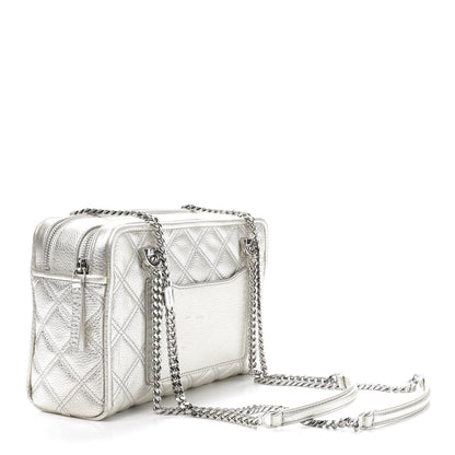 Marc Jacobs Metallic Grained Calfskin Quilted Double Stitched The Status Shoulder Bag Silver 3 of 15