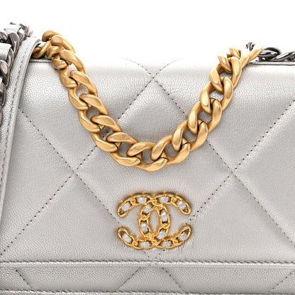 Chanel Metallic Goatskin Quilted Chanel 19 Wallet On Chain WOC Silver 9 of 14