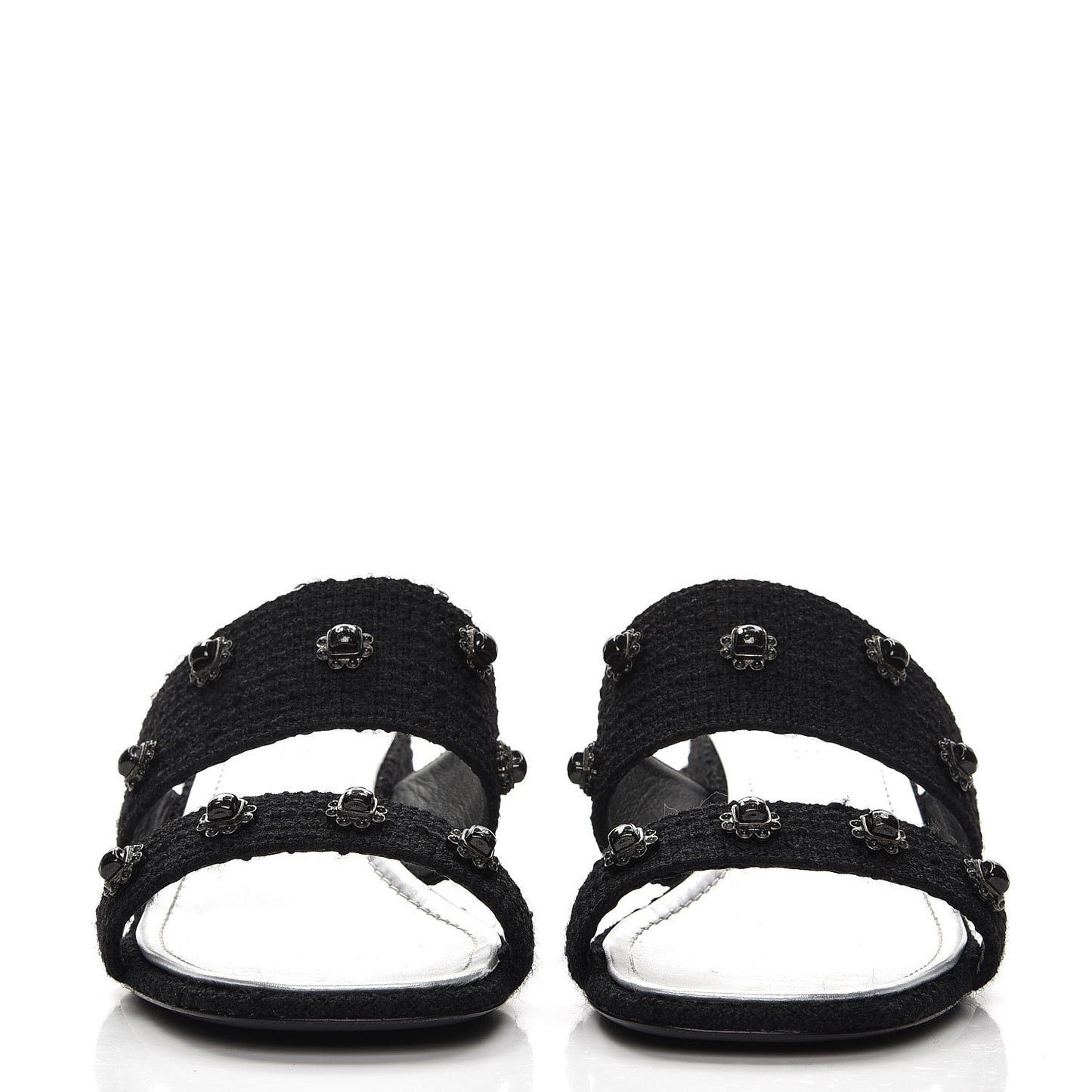 Tweed Stone Crystal Mules 39 Black