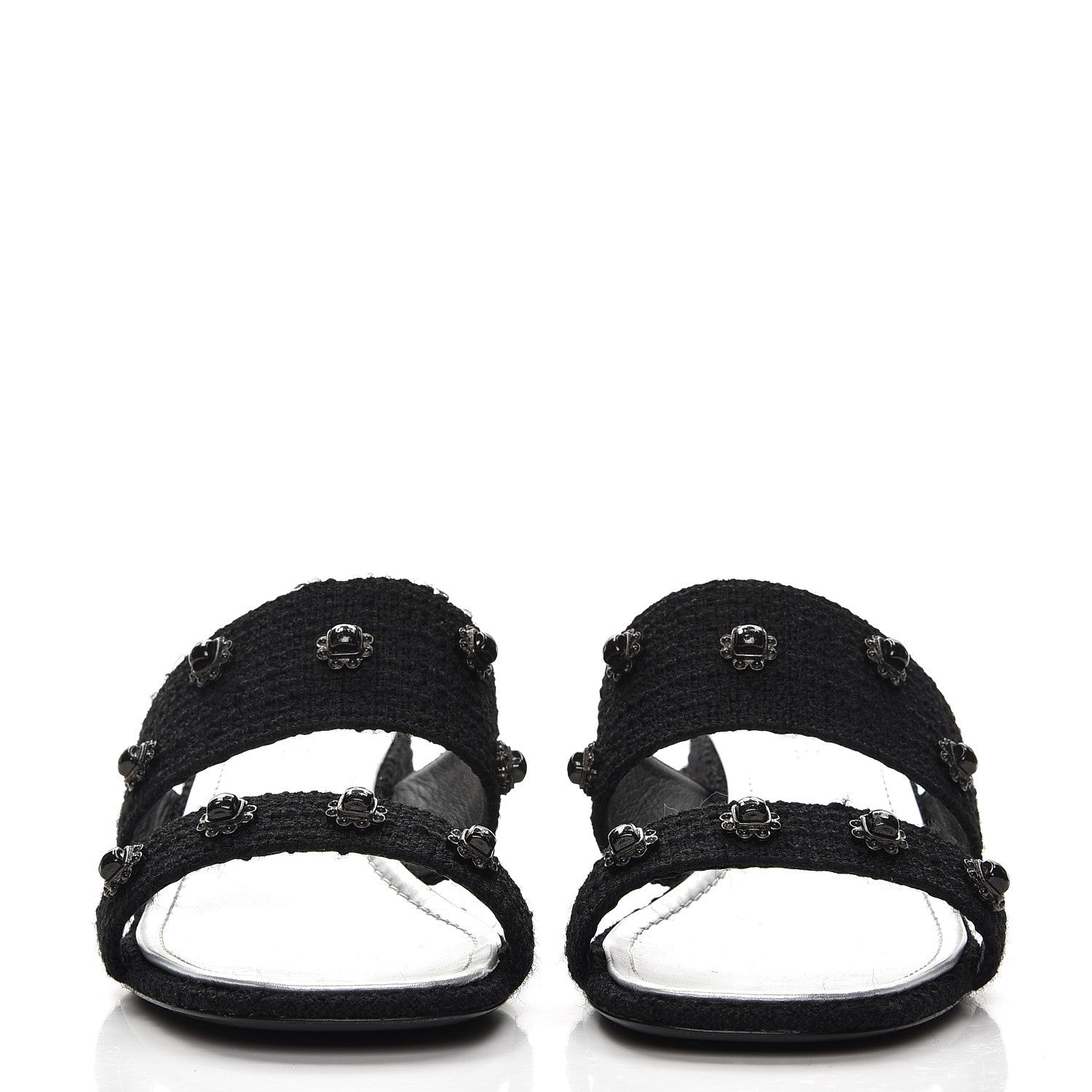Chanel Tweed Stone Crystal Mules 39 Black 3 of 9